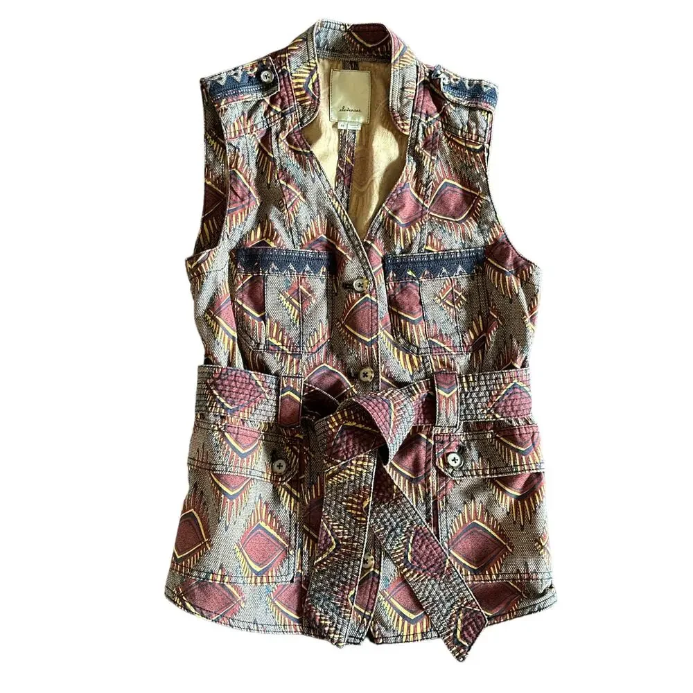 Anthropologie Elevenses Geo Safari Style Belted vest  XS